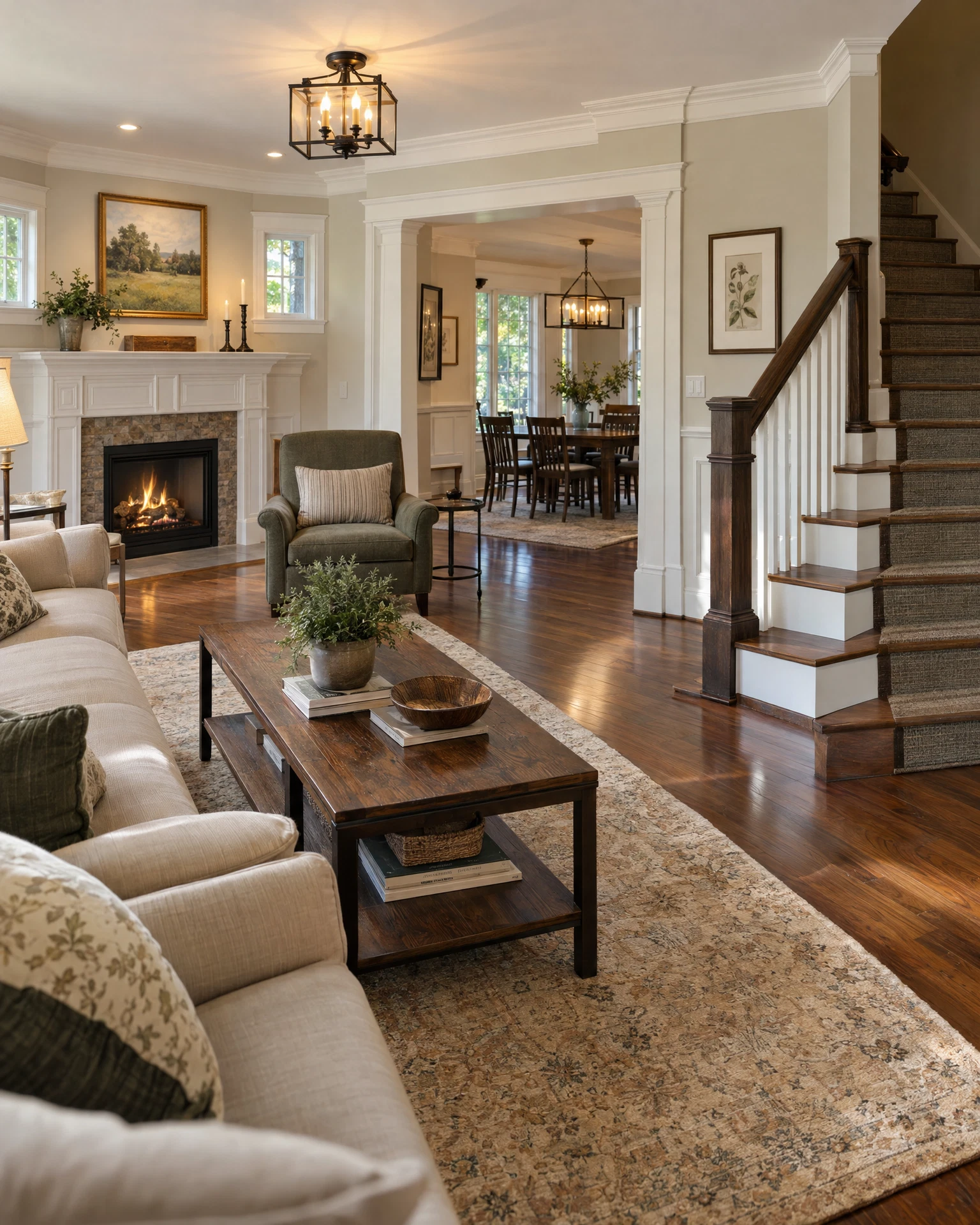 Residential interior walls, floors, stairs, and fixtures